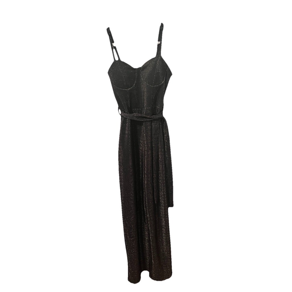 Madden Girl Black Metallic Wide Leg‎ Jumpsuit Womens S Sparkle Evening